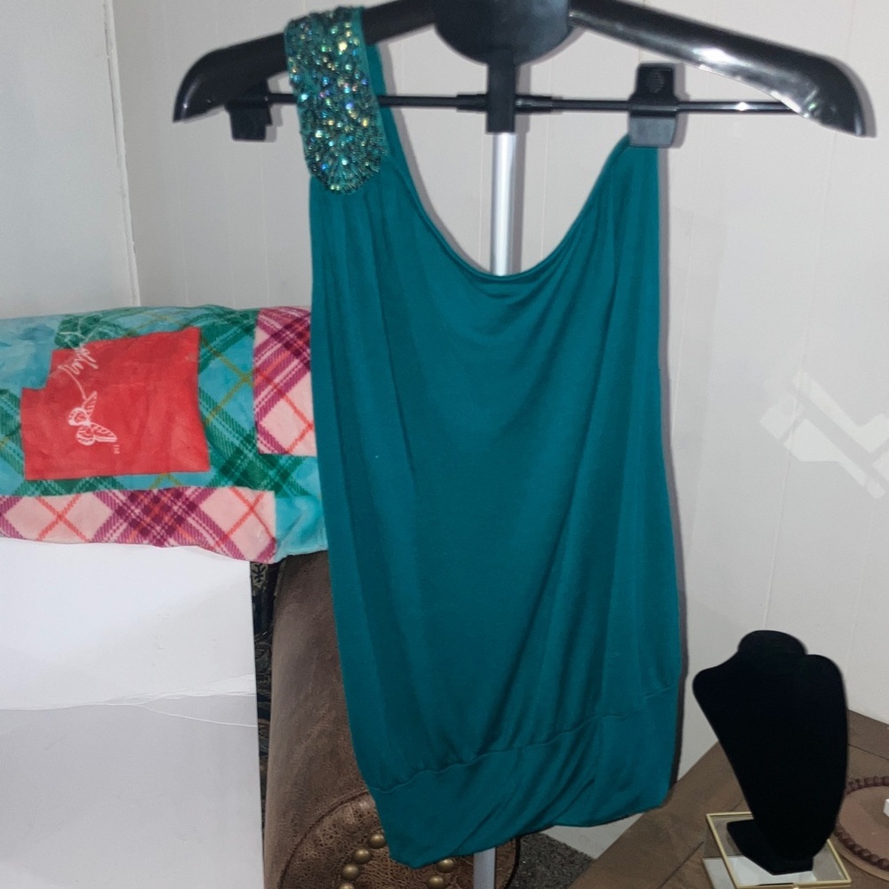 Teal Sleeveless Top with Beaded Strap